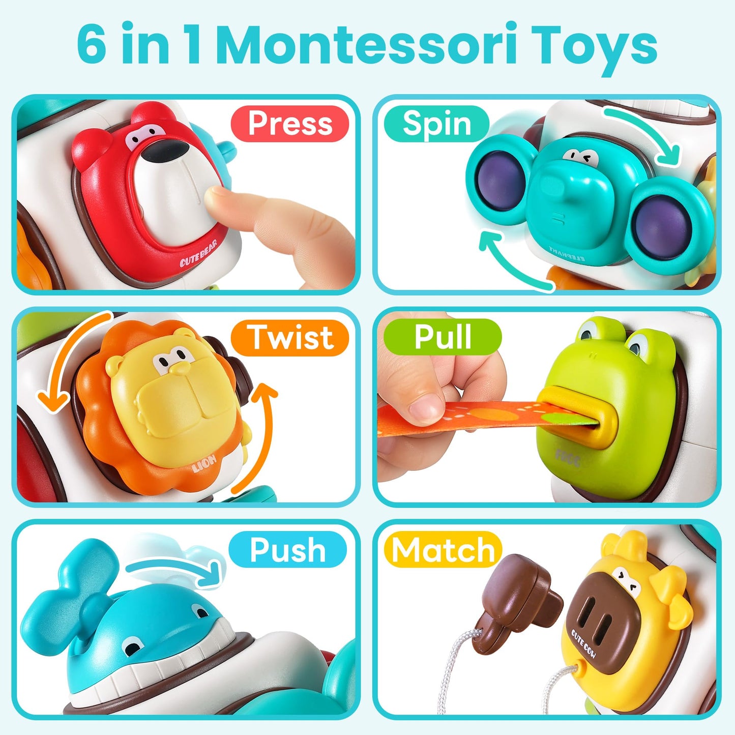 Iplay, Ilearn 6 In 1 Baby Busy Board Cube, Montessori Sensory Toy Toddler 1-3, Infant Carseat Plane Travel, Kid Animal Cube Lear