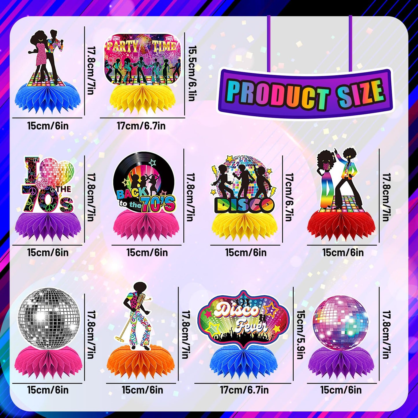 10 Pcs 70s Disco Party Decorations Back to 70s Honeycomb Centerpieces for Retro Theme Birthday Music Party Supplies Dancing Quee