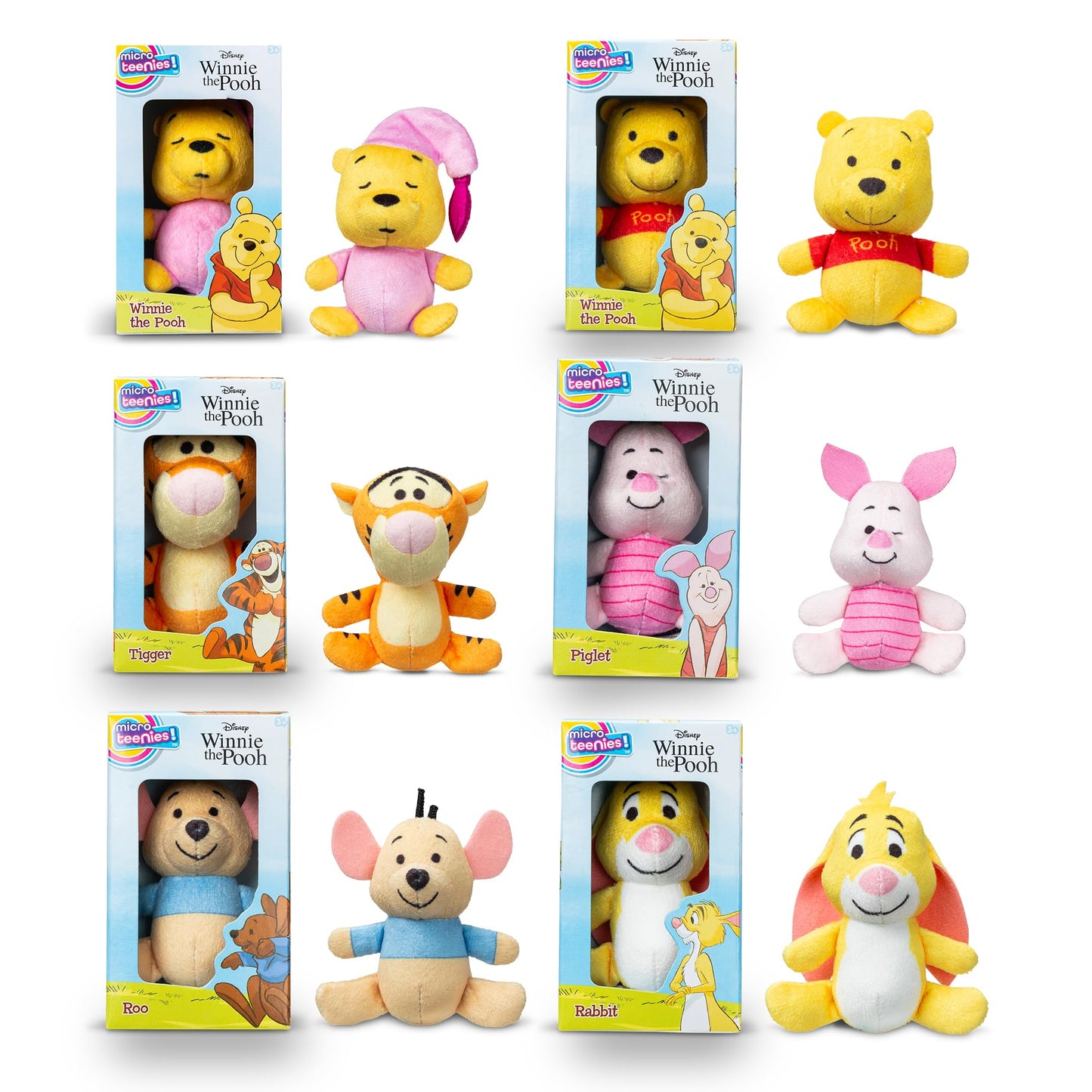 Micro Teenies Mini Plush Figures 6 Pack - Winnie the Pooh and Pals, Soft Polyester Toys for Kids Ages 4+