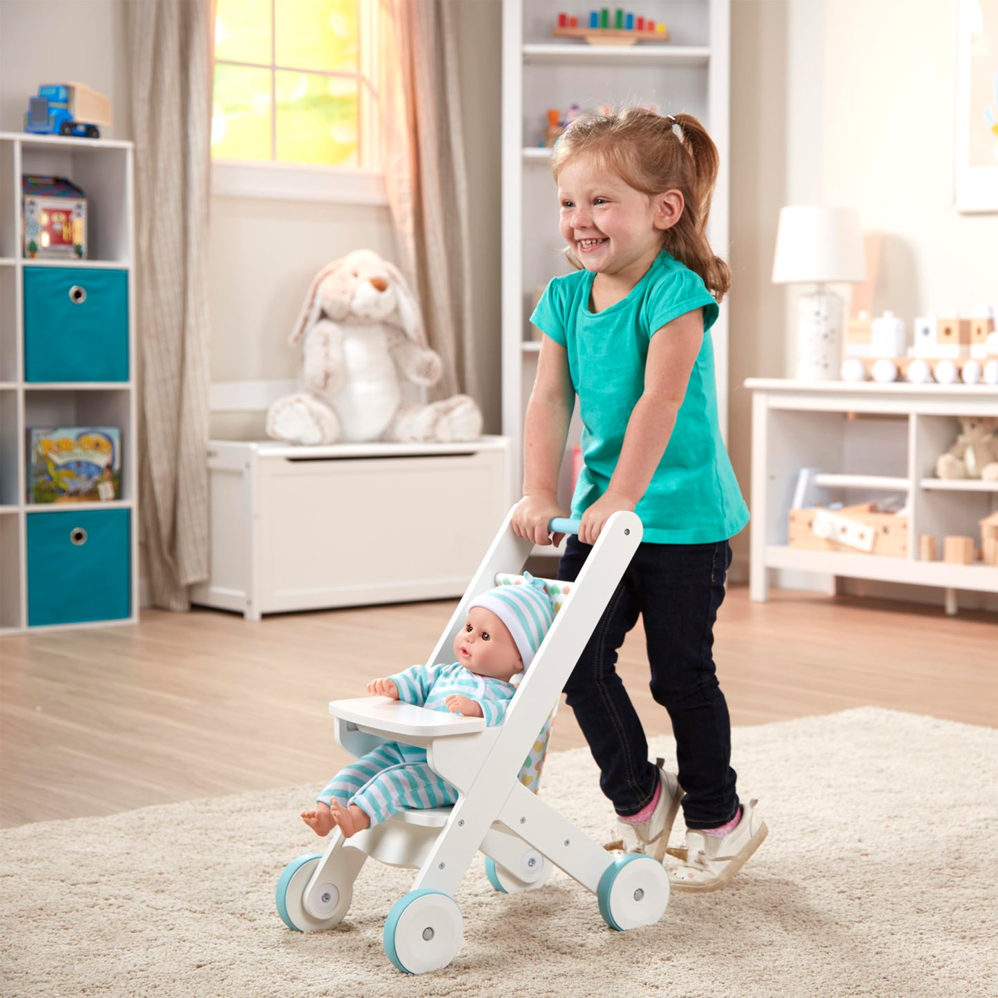 Melissa & Doug Mine To Love Wooden Play Stroller For Dolls-Stuffed Animals - White (18   H X 8   W X 11   D Assembled)
