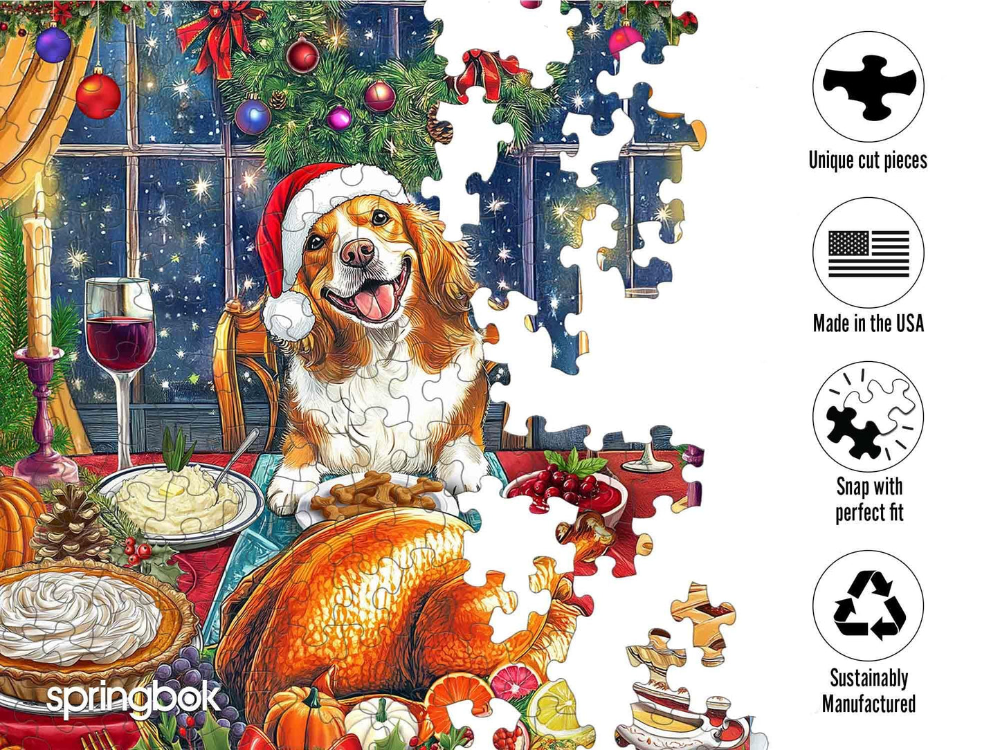 Springbok Thanksgiving Guest 1000 Piece Puzzle for mature-themeds and Families - Our Furry Friend is Waiting for Thanksgiving