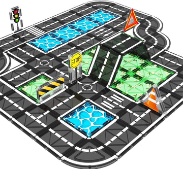 Magnetic Tiles Roads Construction Toys, Traffic Themed Building Blocks Set, Toddler Kids Toys For 3+ Year Old Boys Girls, Montessori Stem Sensory Toys, Preschool Learning Educational Toys Gifts