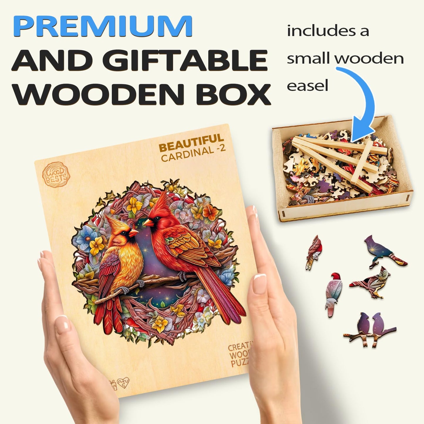 Wooden Puzzles For Adults, Wooden Cardinal Puzzle, 300 Pieces Puzzles For Adults, Birthday Gifts For Puzzle Lover, Family Puzzle Game (L-13.9 * 13.8In)