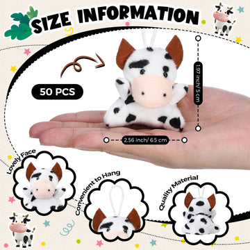 Shappy 50 Pcs Mini Animal Plush Toys Small Stuffed Animals Bulk Cute Tiny Plushies Keychains For Gift Party Carnival Prize(Cow)