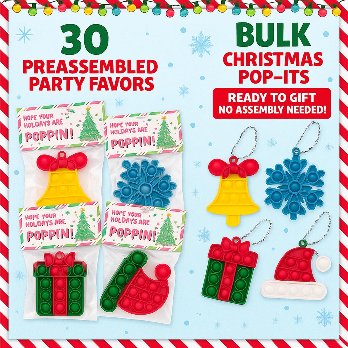 30 Pack Bulk for Students, Christmas Pop It Fidget Toys, for Kids Classroom, Prizes, Stocking Stuffers, Office Gifts, and popit