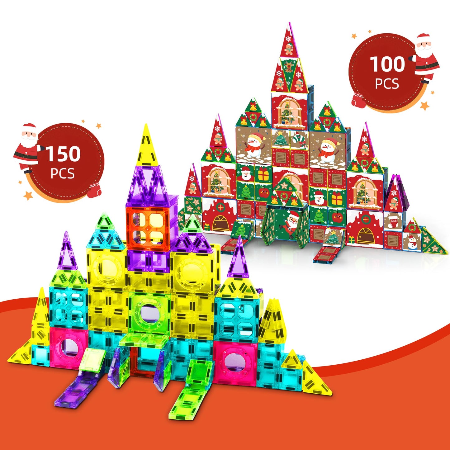 Ronqs 250 PCS Magnetic Tiles for Kids Magnetic Blocks for Kids with Christmas Theme  Magnetic Building Blocks Set  3D SETM Educational Toddler Toys