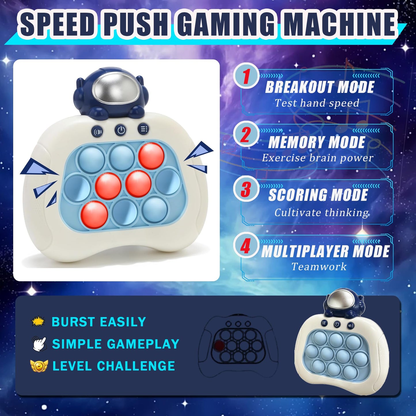 Upgraded Fast Push Game Console, Handheld Puzzle Game Sensory Toys,Pop Bubble Up Toys For Kids, Birthday Gifts For 3-12 Year Old