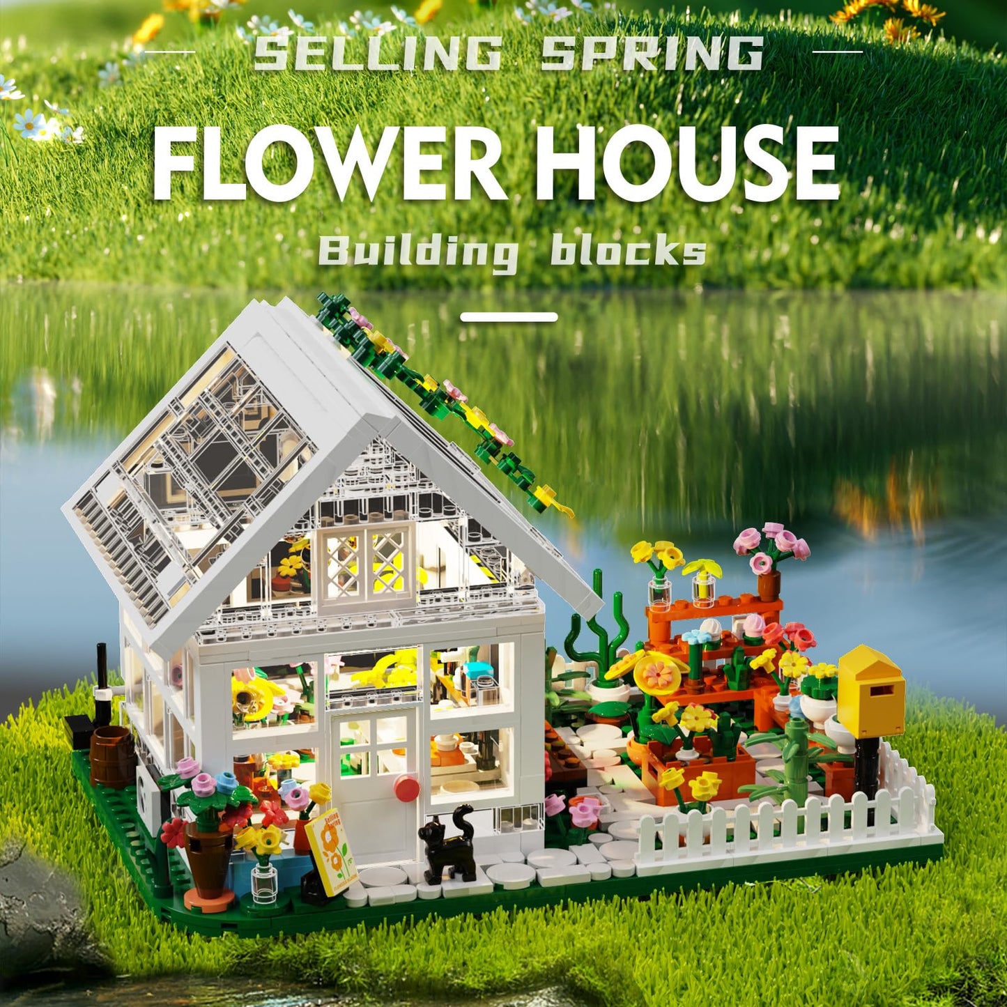 LEGPS YYDS Flower House Building Mini Set, LED Greenhouse Blocks Toy, 8" Size, White, Model MY133, Perfect Valentine/Xmas Gift for Kids 8-12