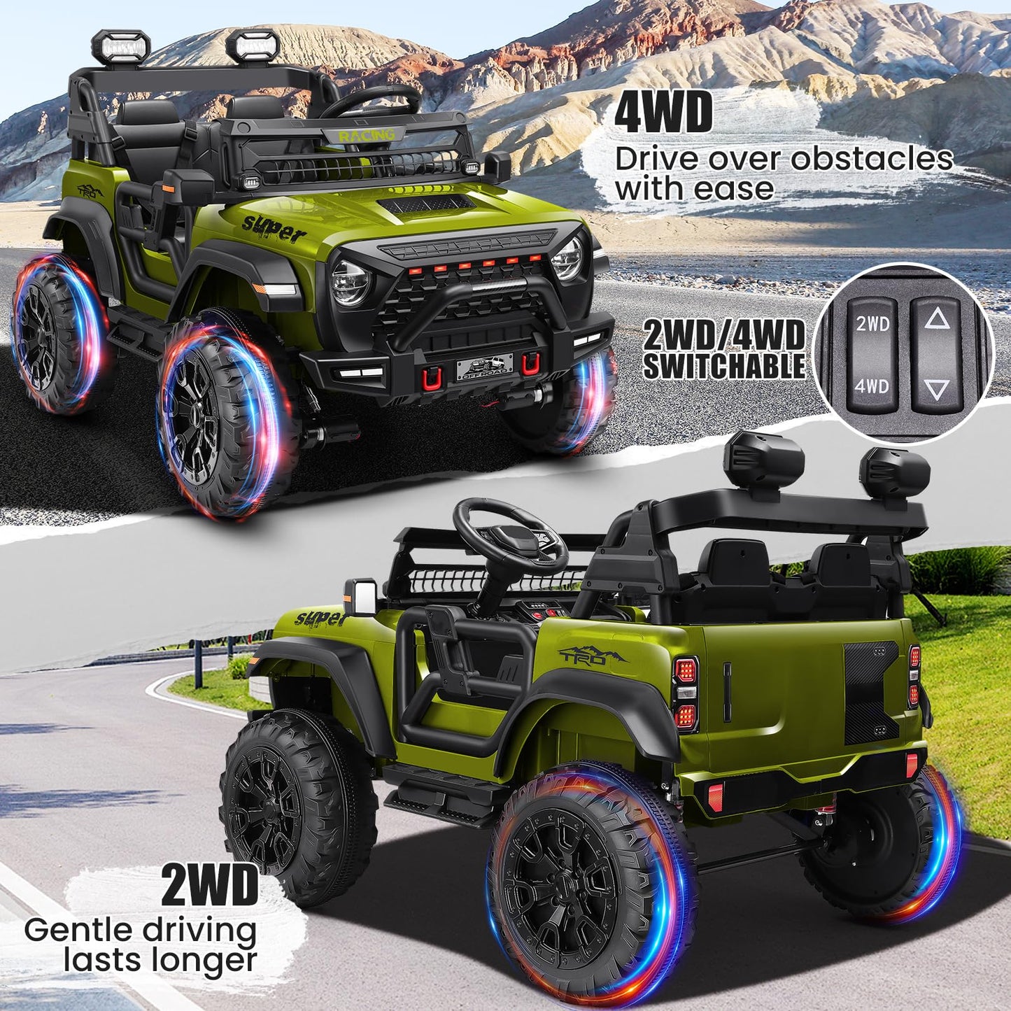 Hikole 24V Kids Ride On Car With 20'' Width Seat, 2 Seater Battery Powered Electric Car, 4X100W Motor, Remote Control, 24 Volt R