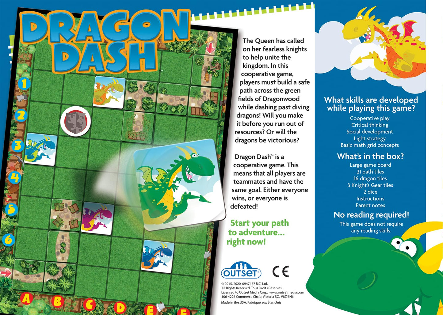 Outset Media Dragon Dash Board Game - Co-Operative Path Building for Ages 5+, Multicolor, 2-6 Players, Builds Social & Developmental Skills