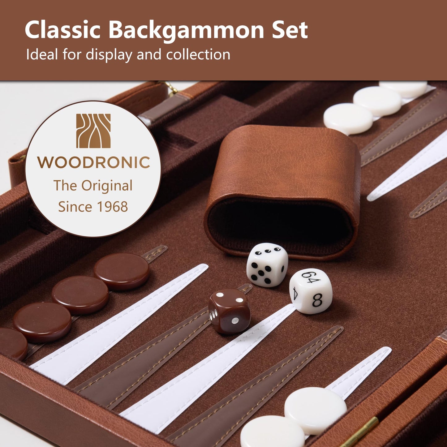 Backgn Sets for mature-themeds - 15 inch Classic Board Games with enhanced Leather Case - Travel Backgn Strategy Game Set for 2 Players - Portable Brown Backgn Set - Gift for Men