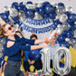 10Th Birthday Decorations Navy Blue Silver,10Th Birthday Balloon Garland Party Decorations With Number 10 Foil Balloons,Happy Bi