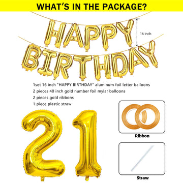 Shuntai 21St Birthday Decorations For Him Her 21 Balloon Number Gold Jumbo Numbers 12 Foil Mylar Balloons With Letters Happy Bir