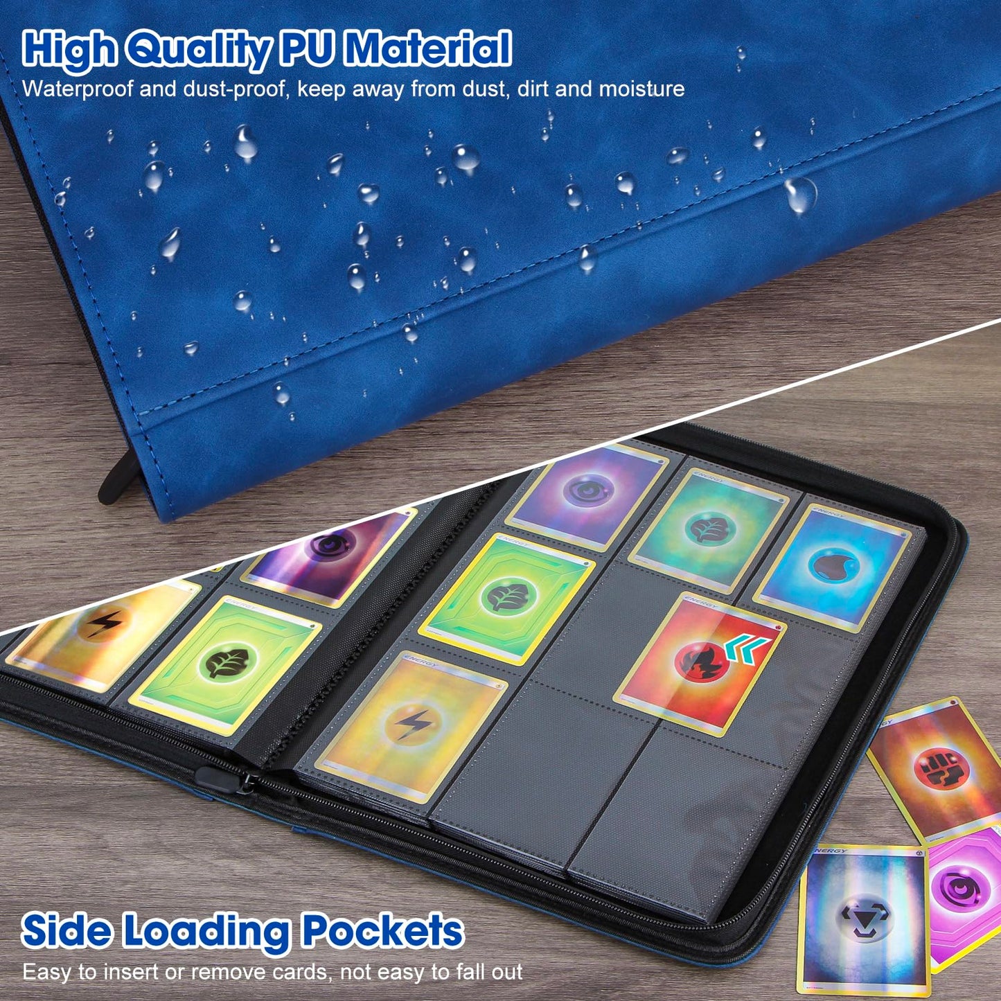 Old Canal Trading Card Binder  9 Pocket Card Album Folder Hold Up to 540 Cards  enhanced and Durable Zipper Binder  Cards Holder Album for MTG  TCG  Baseball Cards  Football Cards (Sapphire Blue)