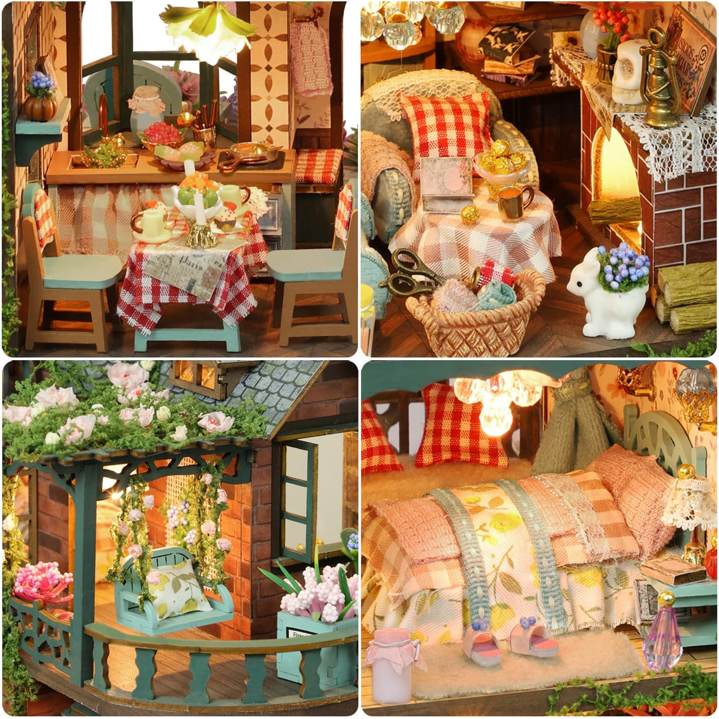 Plustopoy DIY Miniature House Kit - DIY Mini House Building Kit - Wooden Dollhouse Miniature Kit -Tiny Garden House Diorama Building Kits with Light - 3D Puzzle mature-themed Craft Unique Gift