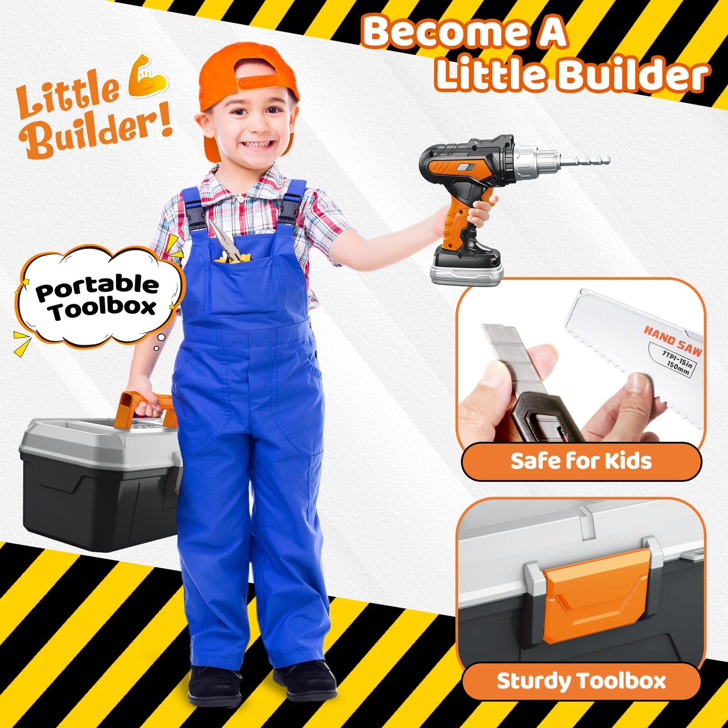 Kids Tool Set 46 PCS, Christmas Birthday Gifts for Kids Ages 3,4,5,6,7,8, Toddler Tool Set with Portable Tool Box & Electronic T