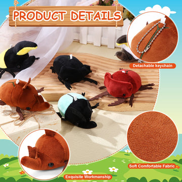 Meooeck 6 Pieces Simulation Beetle Plush Toy 4 Inch Small Beetle Stuffed Animal With Bead Chain Hanging Insect Plush Stuffed Ins