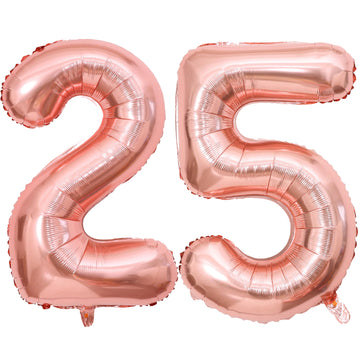 Paticool 25 Number Balloon Rose Gold, 40 Inch Large 25/52 Number Foil Mylar Balloons For 25Th Birthday Party Celebration Decorat