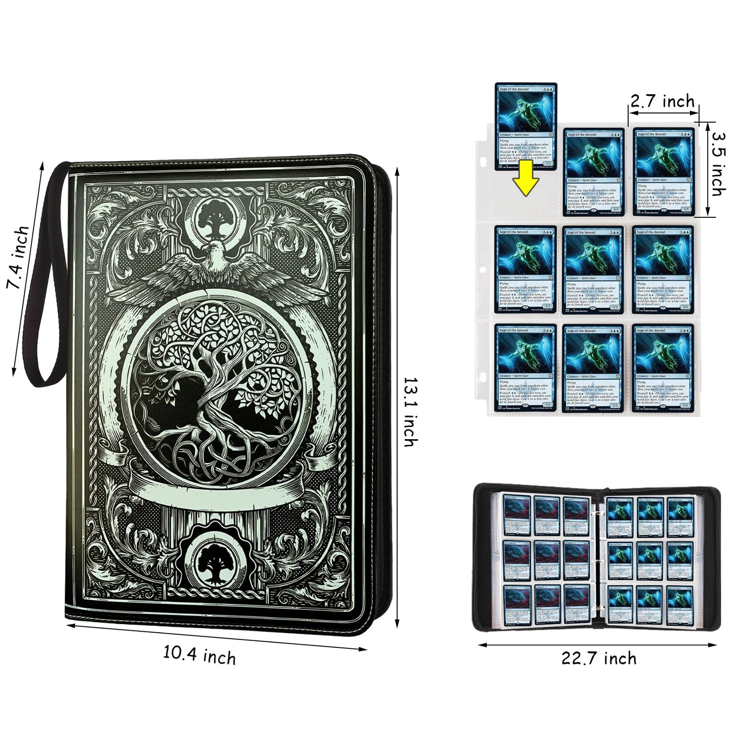 MTGPRO 9 Pocket Card Binder Trading Card Binder enhanced 720 Double PU Card Collection Binder with Sleeves Card Folder for MTG  TCG  Sports Cards(Black)