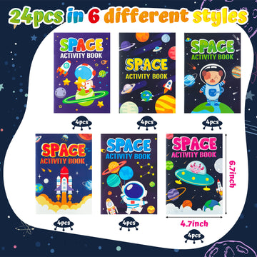 24Pcs Space Activity Books For Kids Space Theme Mini Games Coloring Book Set Bulk Mazes Word Search Word Scramble Games For Birt