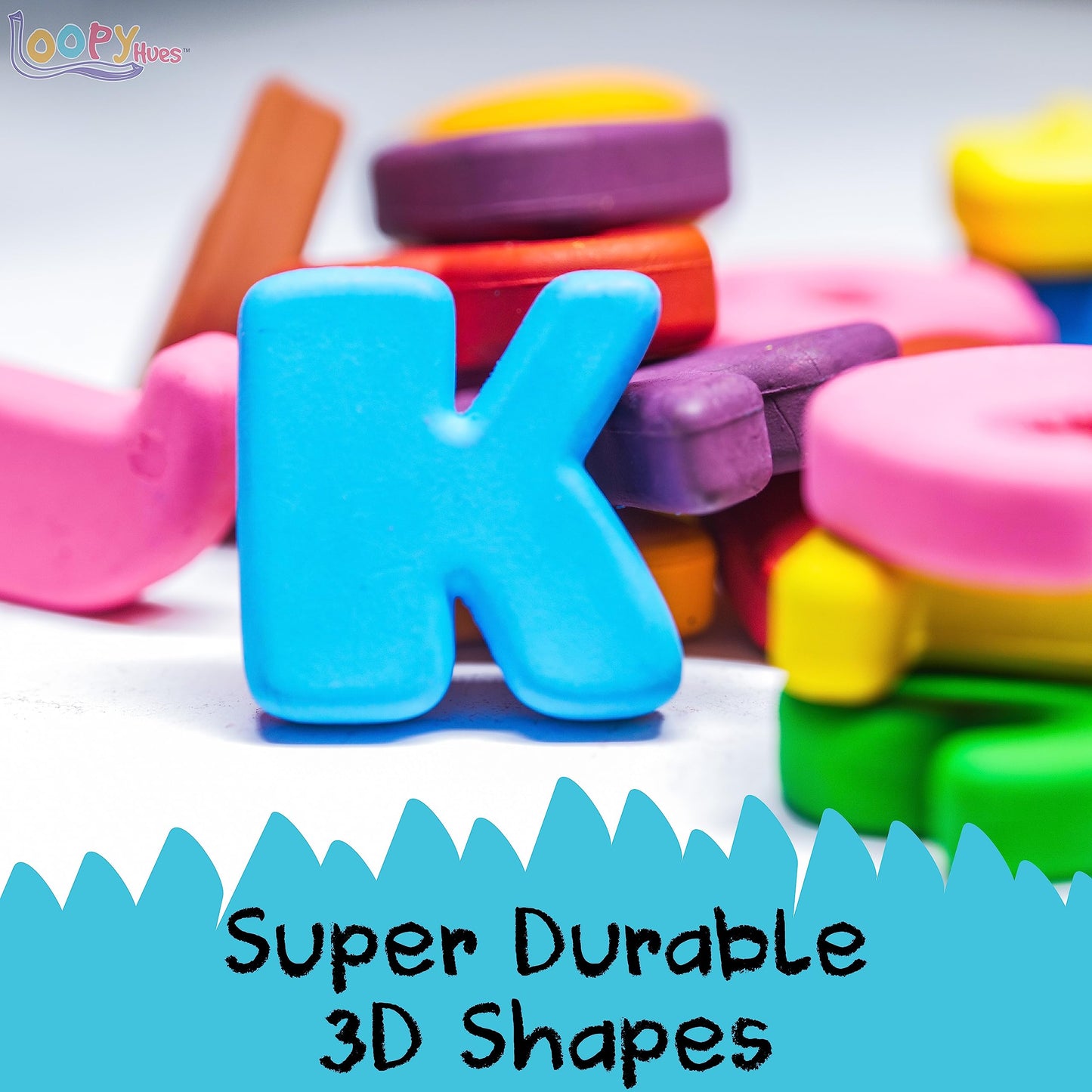 Loopy Hues Bendable Crayons For Kids, Arts & Crafts, School Supplies, 3D Letter & Number Crayons, No Sharpening Needed, Assorted