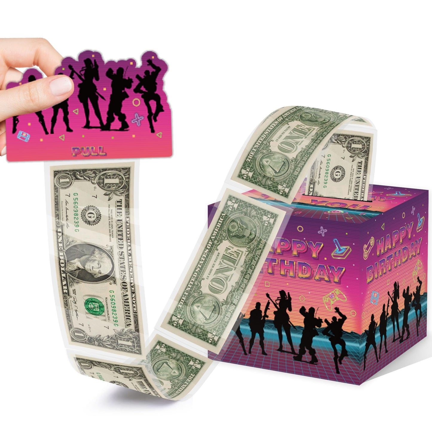 Azbuk Gaming Birthday Money Box Gift Pull - Surprise Money Box For Cash Gift Set, Fun Birthday Gifts For Kids Boys Girls Video Game Lover, Birthday Party Decorations (35 Pcs Transparent Bags)