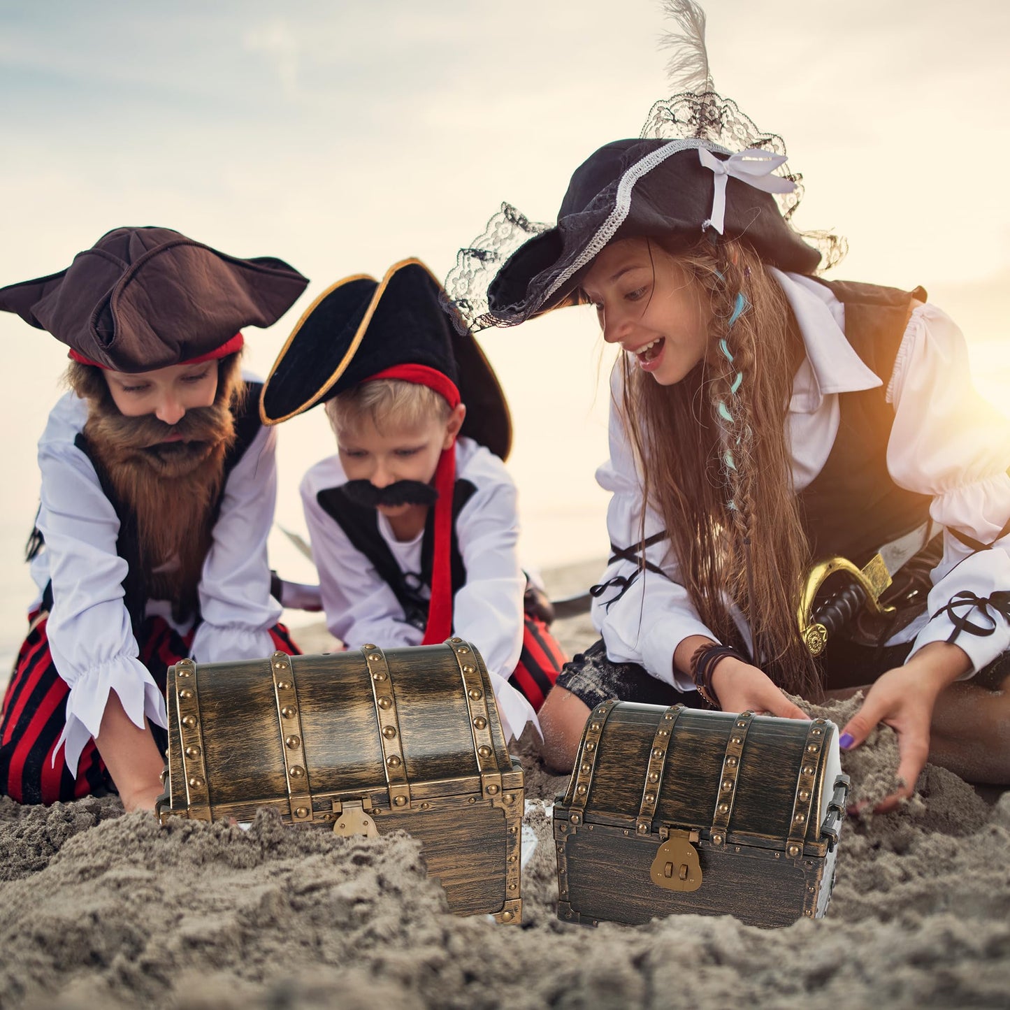 Lingway Toys Kids Pirate Treasure Chest Teachers Favorite Treasures Collection Storage Box with 2 Sets of Locks and Keys Only(V