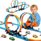 Lilybuds Toy Car Race Track Set For Boys Kids Age 3-5 4-7, Race Tracks With 4 Crash Zones And 1:64 Scale High-Speed Slot Cars, C