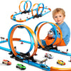 Lilybuds Toy Car Race Track Set For Boys Kids Age 3-5 4-7, Race Tracks With 4 Crash Zones And 1:64 Scale High-Speed Slot Cars, C