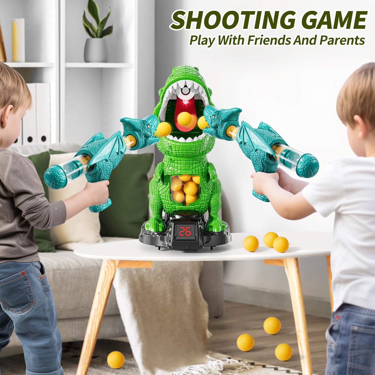 Jukudahu Dinosaur Shooting Boy Toys For Kids Age 3 4 5 6 7 8 - Moveable Shooting Game With Scoreboard, Light And Sound, 12 Foam