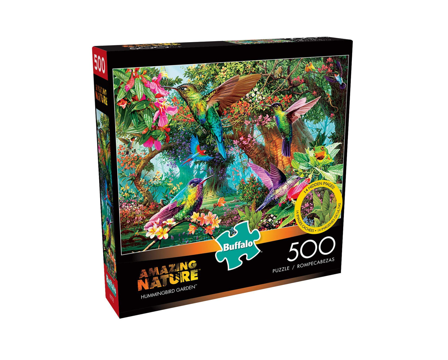 Buffalo Games Hummingbird Garden 500 Piece Jigsaw Puzzle - Hidden Images, Green, Model 3789, Paper Material