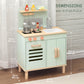 Pillowhale Wooden Play Kitchen Set, Mint Green Stove & Sink with 5 Stainless Steel Tools, Click Knobs, Storage Cabinets, Montess