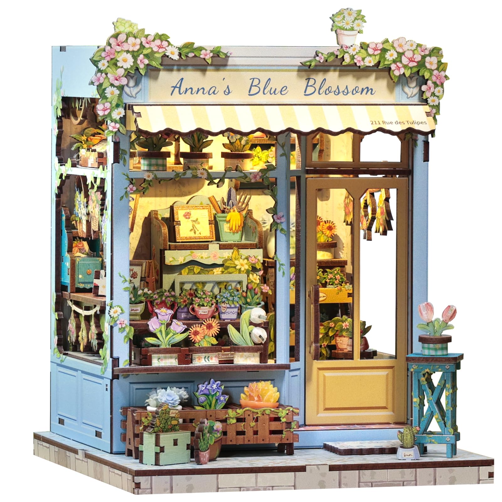 CUTEBEE Book Nook Kit - DIY Miniature House Dollhouse Kit for mature-themed and Teens  Booknook Bookshelf Decor Alley Model Build with LED Light  Gifts for Family and Friends (Anna 's Blue Blossom)