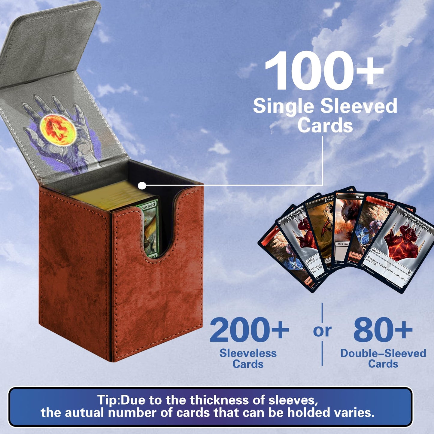 PROMAXIBINDER MTG Card Deck Box  Commander Deck Box Fits 100 Single Sleeved Cards  Storage for TCG/MTG Crads  PU Leather Strong Magenet (Brickred  Tree)