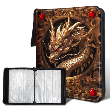 Wazzio Trading Card Storage Album with 50 Durable 9-Pocket Pages  Birthday Gifts for Fathers Day  900 Pocket Card Binder  Gifts for Collector's Album  Golden Dragon Design on Pocket Card Packs