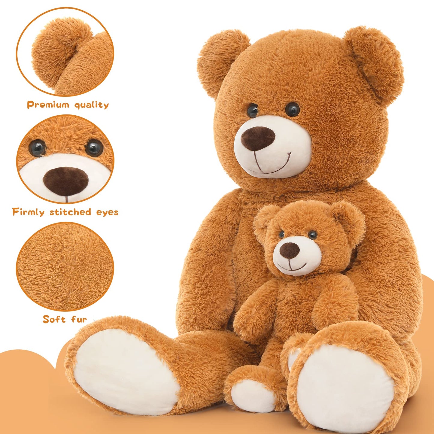 Morismos Giant Teddy Bear Stuffed Animals, Soft Big Mommy And Baby Bear Plush, Large Brown Bear For Boys On Baby Shower Valentine Christmas, 39 Inch