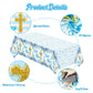 BkeeCten 3 Packs Blue Baby boy Baptism Party Tablecloths Decorations Flower Theme Disposable Plastic Waterproof Rectangle God Bl