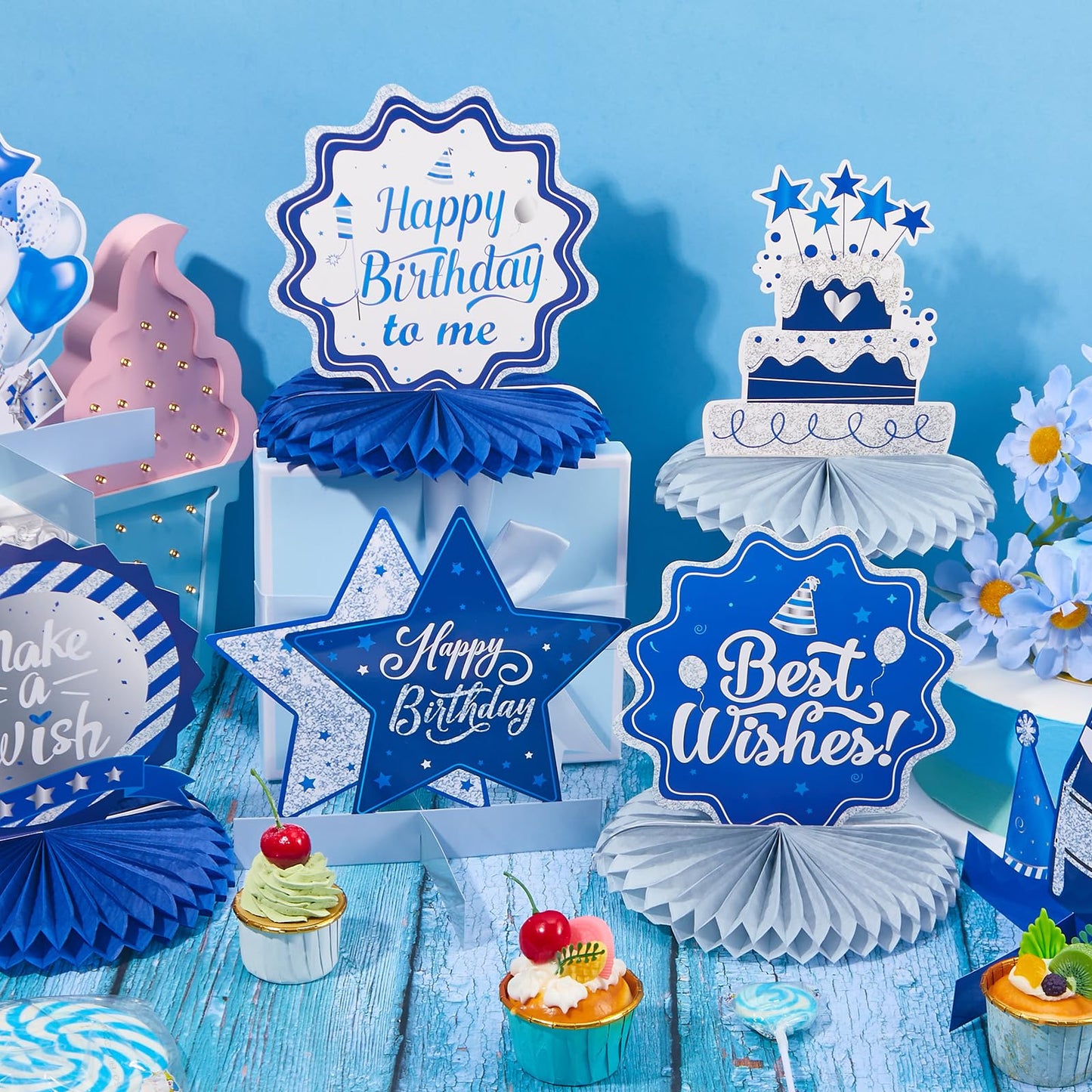 Clabby 12 Pieces Happy Birthday Decorations Birthday Honeycomb Centerpieces For Table Decorations Birthday Honeycomb Table Toppe