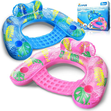 Inflatable Pool Float Chair, 2 Pack Pool Chair Floats For Swimming Pool Floats Adults Size Lounger With Backrest & Cup Holder, F