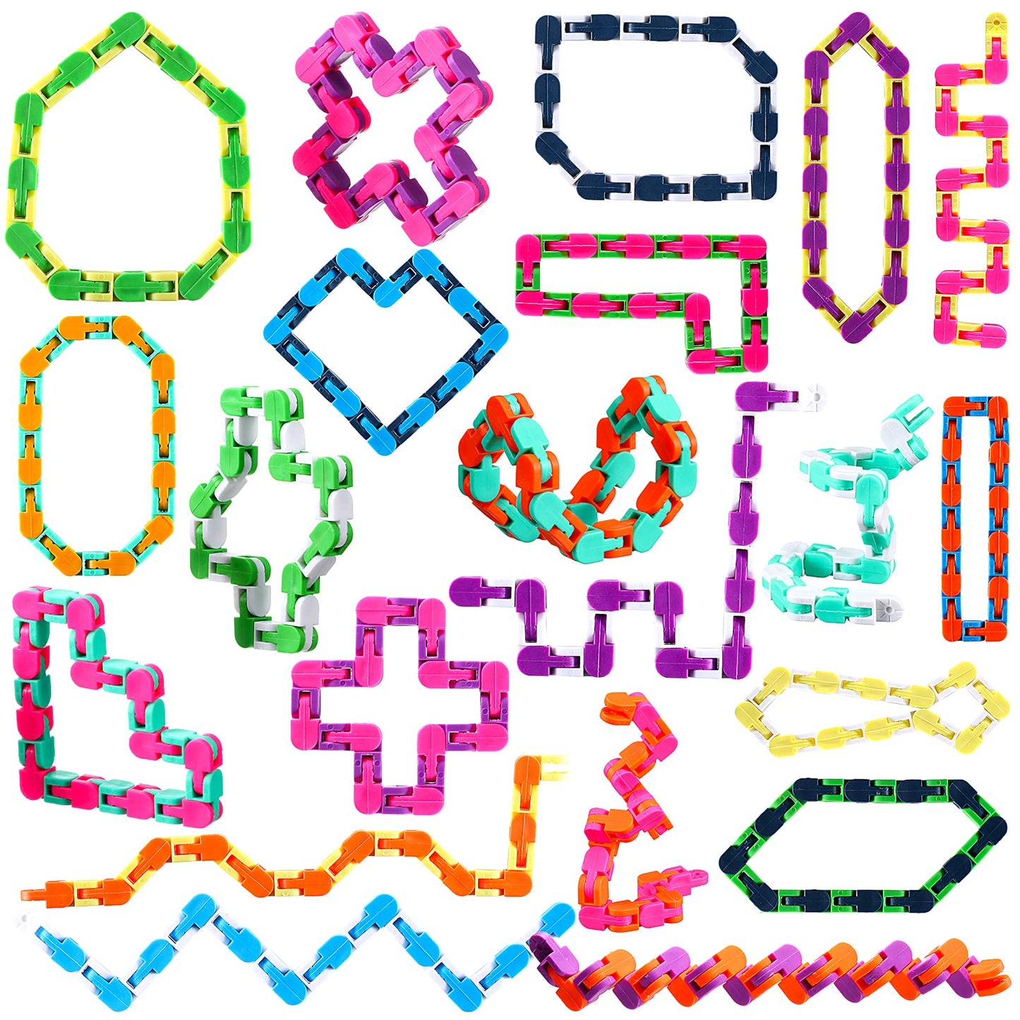 80 Packs Wacky Tracks Fidget 24 Links Finger Sensory Snake Toys Bike Track Chain Toy Chain Fidget Toys Bulk Fidget Toys Snake for Kid mature-themed Stress Relief Party Classroom Home Travel Multi Color
