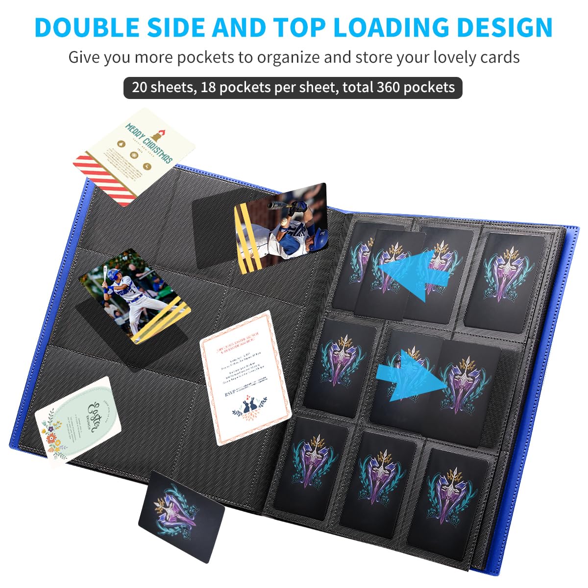 Jiqeznl Card Binder, Upgraded 9 Pockets Trading Card Collection Binder For Cards, 360 Card Book Holder Album For Yugioh, Mtg, Tc