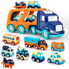 9 Pack Cars Toys for 2 3 4 5 Years Old Toddlers Boys & Girls Gift, Big Transport Truck with 8 Small Cute Pull Back Trucks, Carri