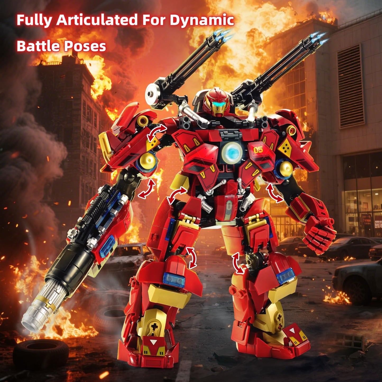 TIALLOW City Iron Warrior Mecha Building Set - Large Red Robot Action Figure Toy for Kids Ages 6-14, ABS Material