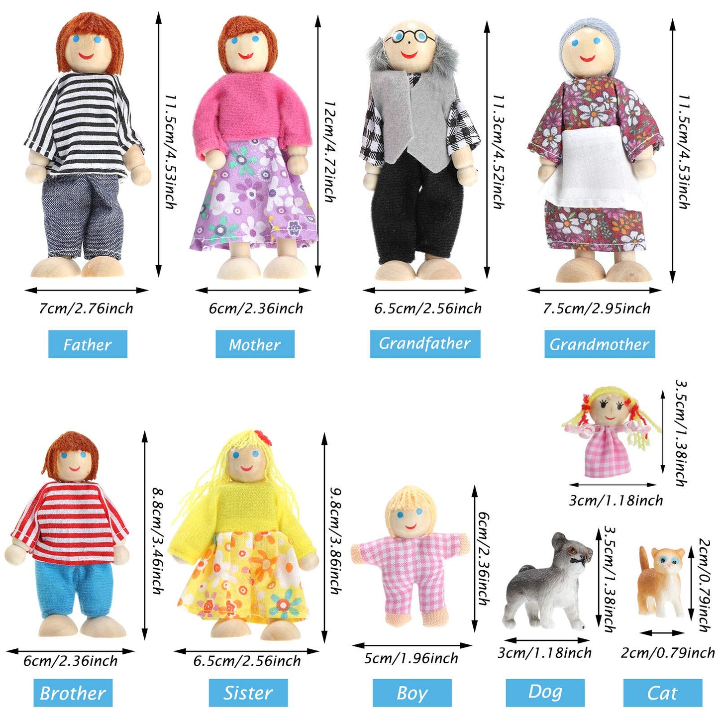 Skylety 10 Pcs Wooden Dollhouse Set Of Mini People Figures Dolls Wooden Doll Pretend Play Figures Accessories For Pretend Dollhouse Toy(Classic Style)