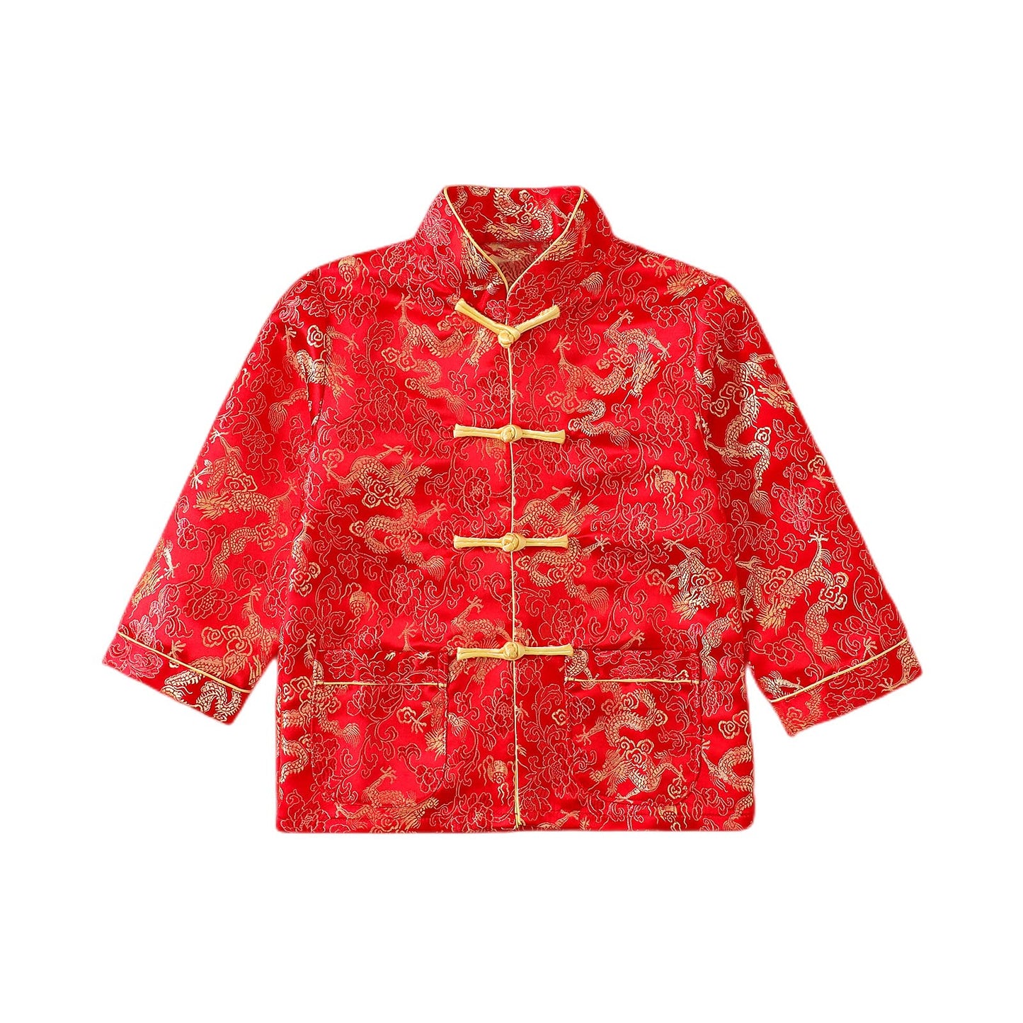Noubeau Boy Tang Suit Dragon Long Sleeve Shirt, Red, 3-4T, Nylon/Polyester, Traditional Chinese New Year Outfit for Kids