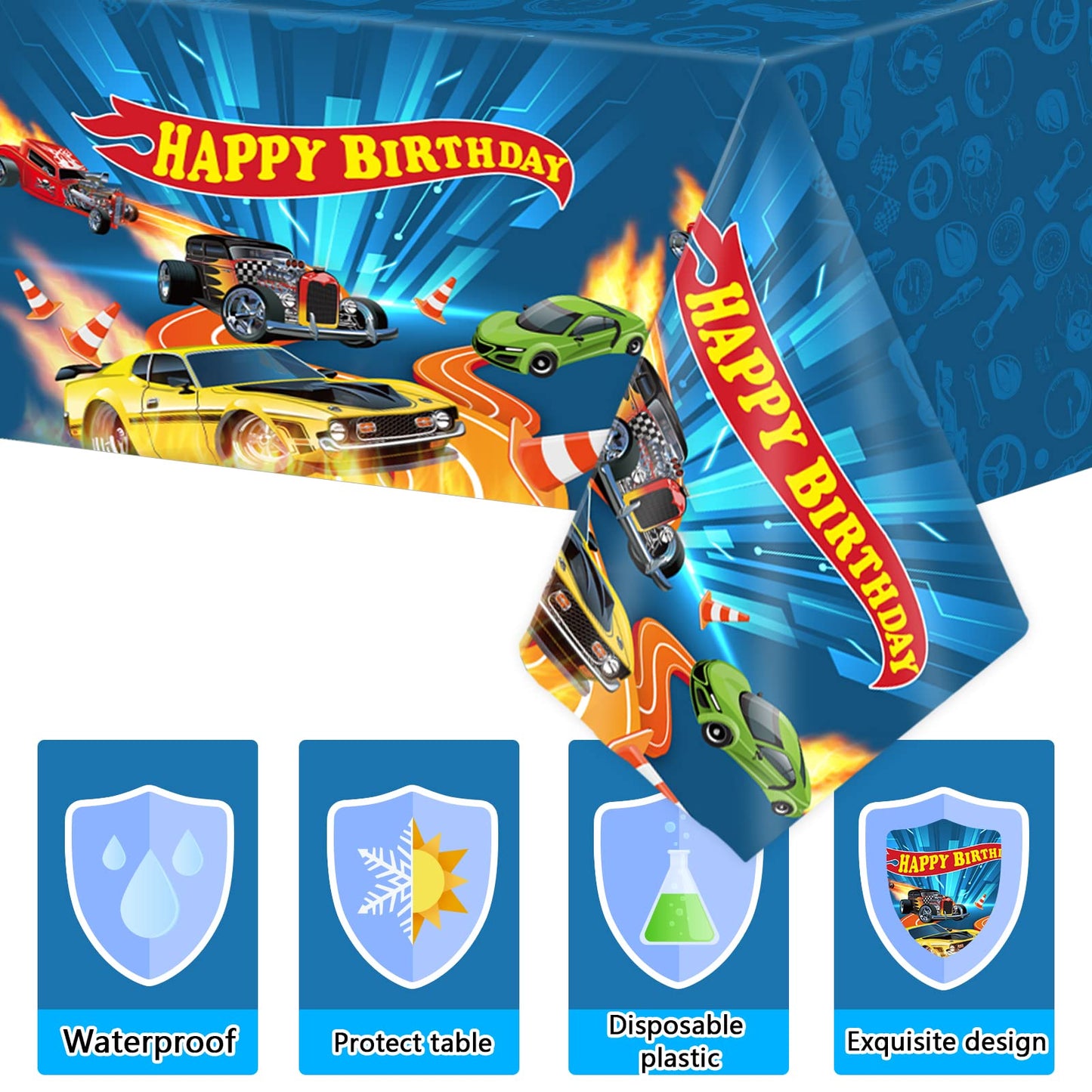 WIFUNUE 3Pieces Hot Car Themed Plastic Tablecloth Hot Race Car Birthday Party Plastic Table Covers for Kids Boys Racing Car Birt