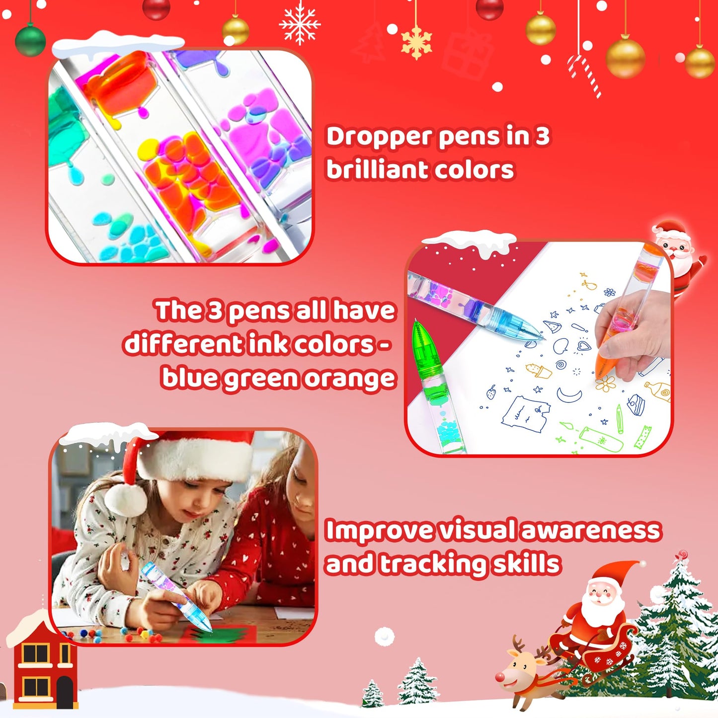5Pcs Liquid Pens Christmas Stocking Stuffers For Kids, Liquid Motion Bubble Fun Cool Pens Autism Adhd Anxiety Stress Relief Item