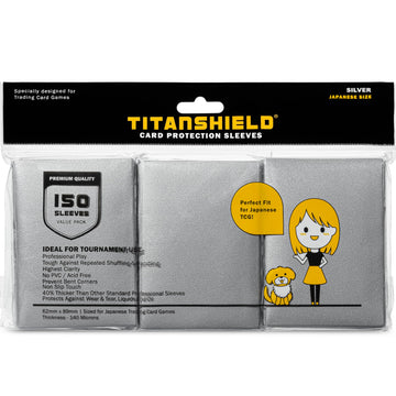 Titanshield (150 Sleeve/Silver) Small Japanese Sized Trading Card Sleeves Deck Protector Compatible With Yu-Gi-Oh!, Cardfight Va