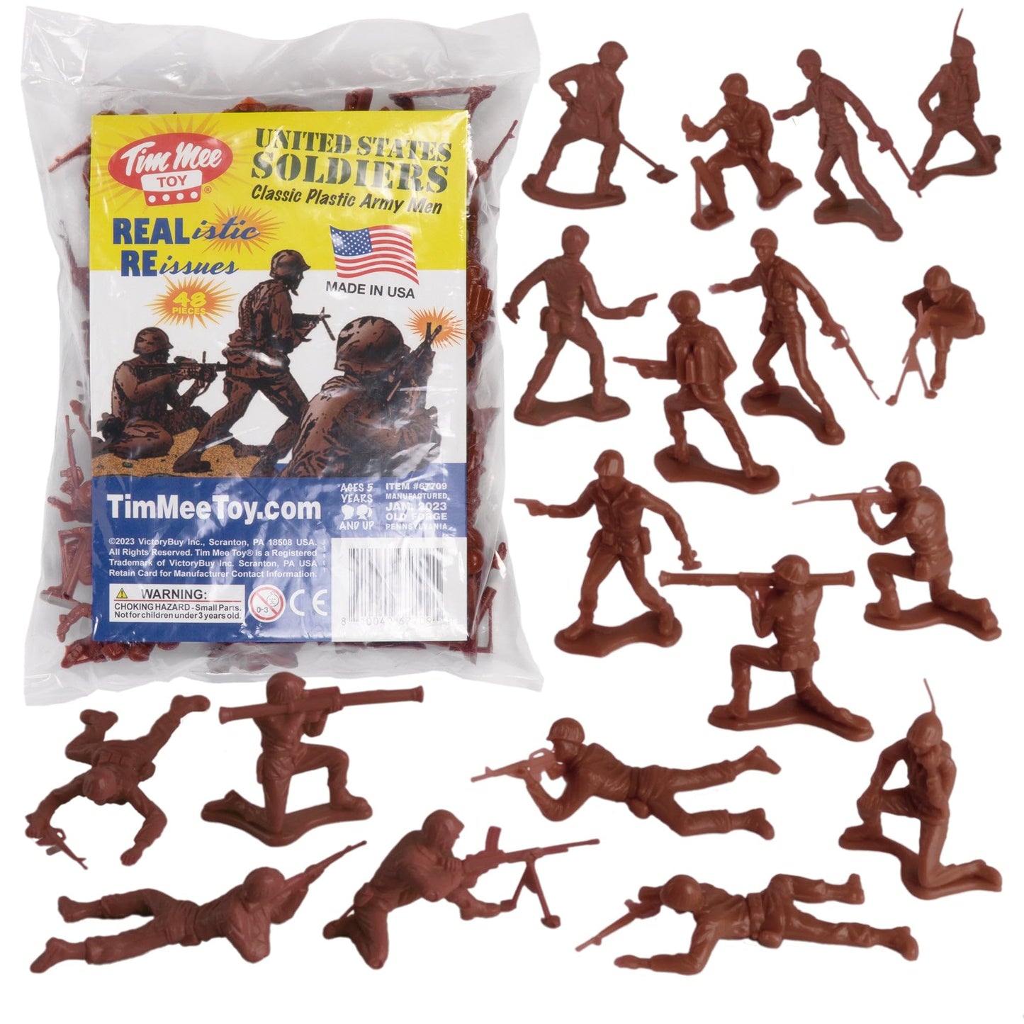 TimMee Plastic Army Men - 48pc Rust Brown Toy Soldiers - LDPE Plastic - Model TM-67714