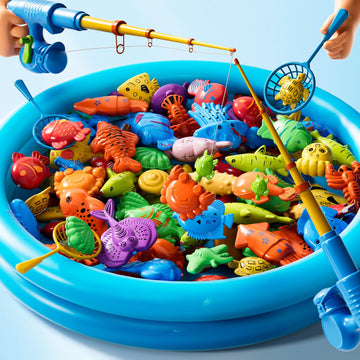 Magnetic Fishing Pool Toys Game For Kids Toddlers 3-5 4-8, Fishing Water Table Bathtub Toy With Inflatable Pool Pole Rod Net Pla
